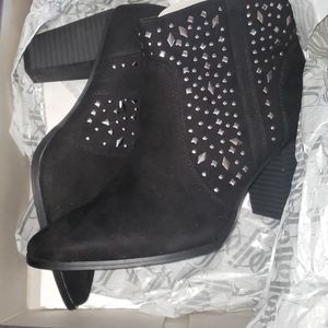 Jennifer Lopez black suede sliver stud boots